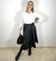 Černá dlouhá koženková sukně s páskem BELTEN