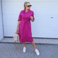 Malinově růžové dlouhé košilové šaty se stažením v pase VILLE