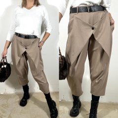 Mokka hnědé trendy kalhoty s páskem v 7/8 délce ARIA