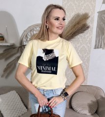 Světle žluté bavlněné tričko s potiskem MINIMAL