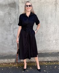 Černé dlouhé trendy košilové šaty s vázáním CELESTE