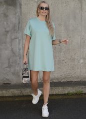 Mintové basic oversize šaty z máslového materiálu RELAX