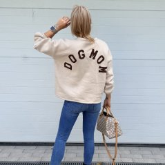 Béžová prémiová mikina s hnědým nápisem DOG MOM