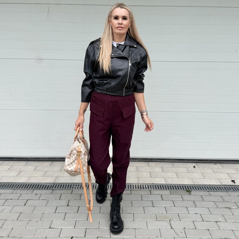 Burgundy červené elastické trendy kalhoty LUX ALORA