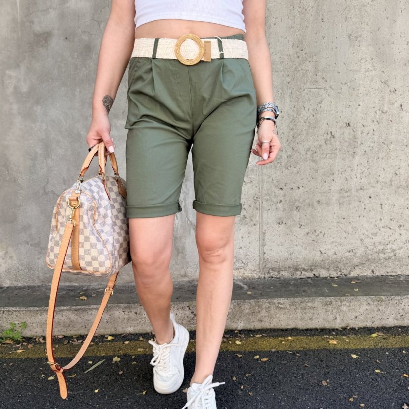 Khaki bermudy s elastickým páskem RIVIERA