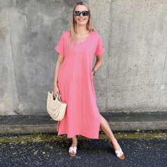 Lososové dlouhé basic bavlněné šaty SUNDAY
