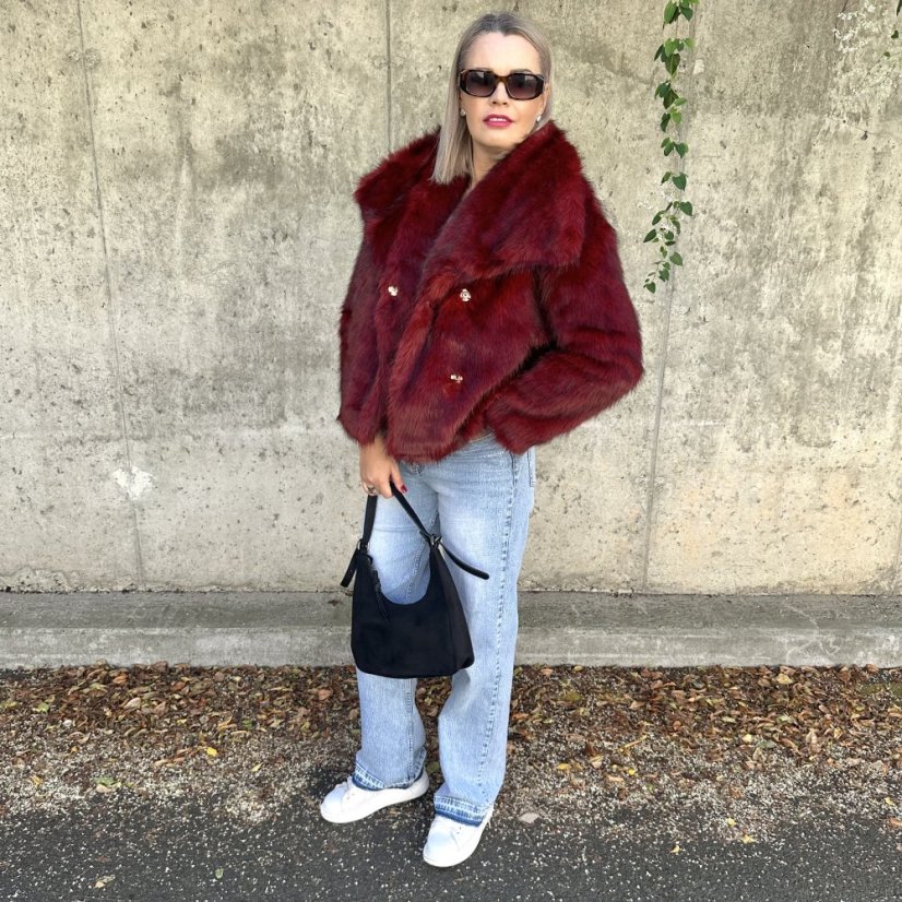 Burgundy červený krátký kožich GLAM FUR
