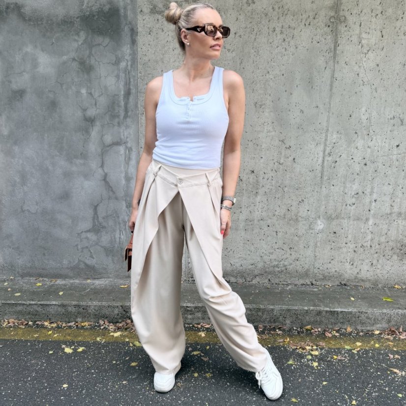 Světle béžové trendy kalhoty s překladem ELYSIA