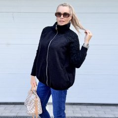 Černá flaušová bunda s pletenými rukávy MIRELLA