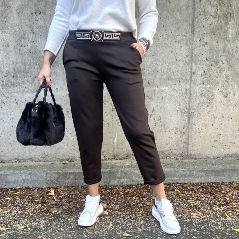 Čokoládově hnědé kalhoty z máslového materiálu VERSON