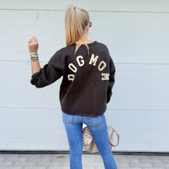 Čokoládově hnědá prémiová mikina s béžovým nápisem DOG MOM