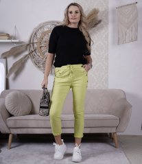 Limetkově zelené elastické mačkané kalhoty zdobené knoflíky BOTTOM