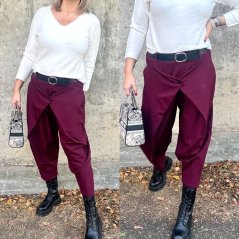 Purpurově fialové trendy kalhoty s páskem v 7/8 délce ARIA