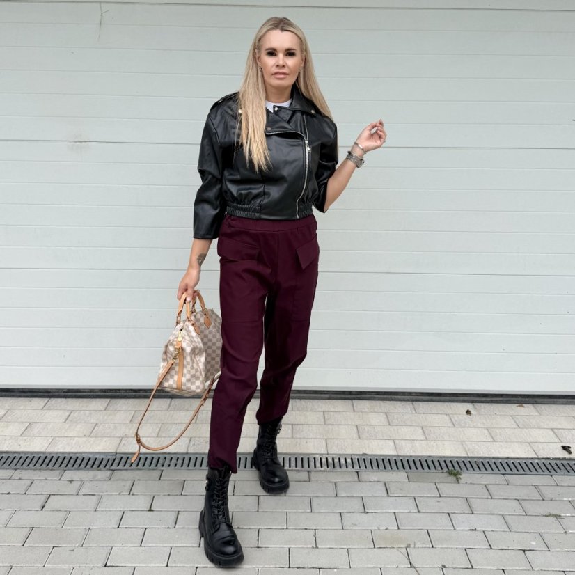 Burgundy červené elastické trendy kalhoty LUX ALORA