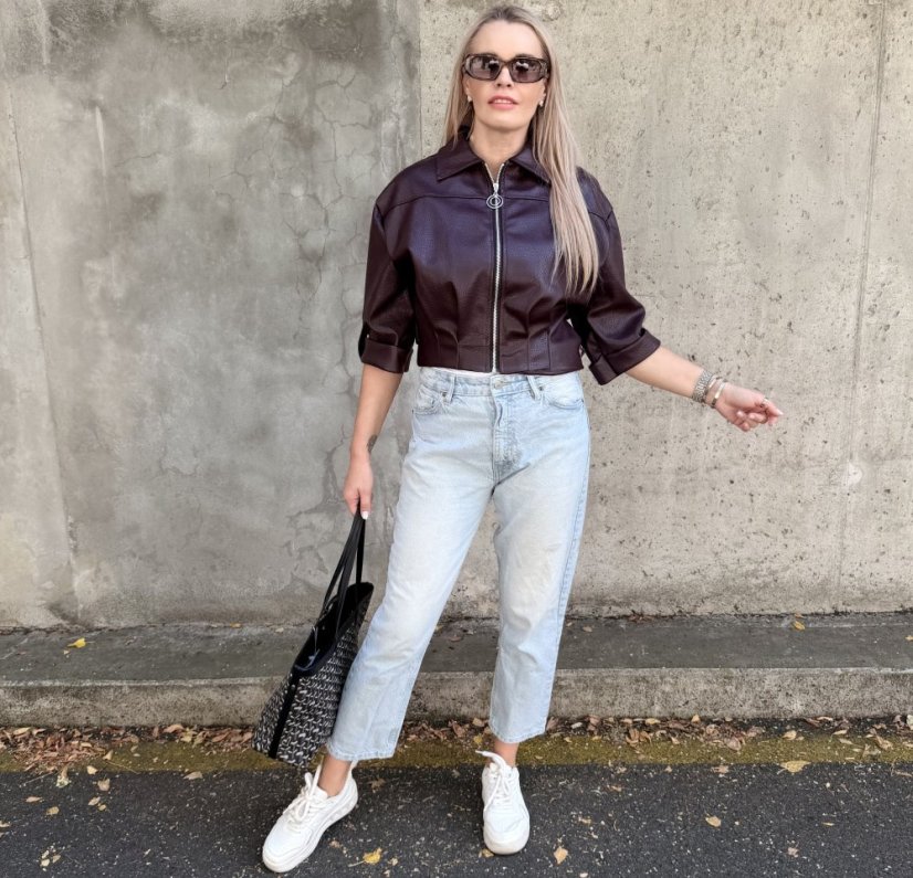 Burgundy červená koženková trendy bunda LUX BROOKLYN