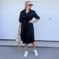 Černé dlouhé košilové šaty se stažením v pase VILLE
