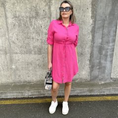 Fuchsiově růžové mušelínové košilové šaty CASUAL