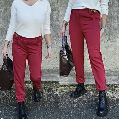Burgundy červené stylové kalhoty z máslového materiálu MINIMUM