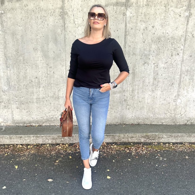 Černé basic tričko s 3/4 rukávem EDENA