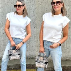 Bílé basic tričko s vycpávkami na ramenech OBSESSED