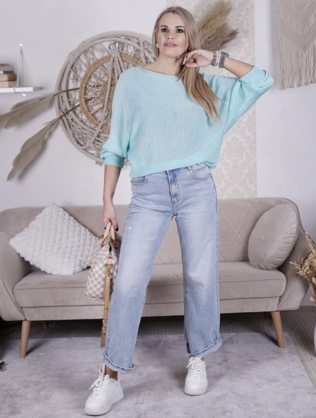 Mintový svetřík netopýřího střihu s mašlí na zádech BELLA BOW