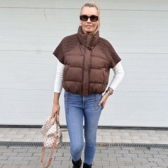 Čokoládově hnědá prémiová péřová vesta s pleteným detailem ASPEN