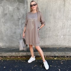 Mokka hnědé bavlněné šaty s decentním potiskem DAHLIA
