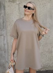 Mokka hnědé basic oversize šaty z máslového materiálu RELAX
