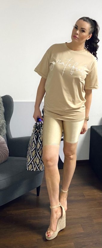Béžové lesklé legíny nad koleno ASTRID