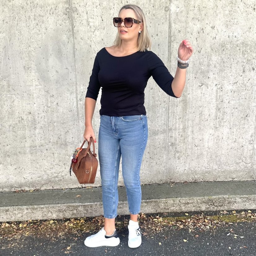 Černé basic tričko s 3/4 rukávem EDENA