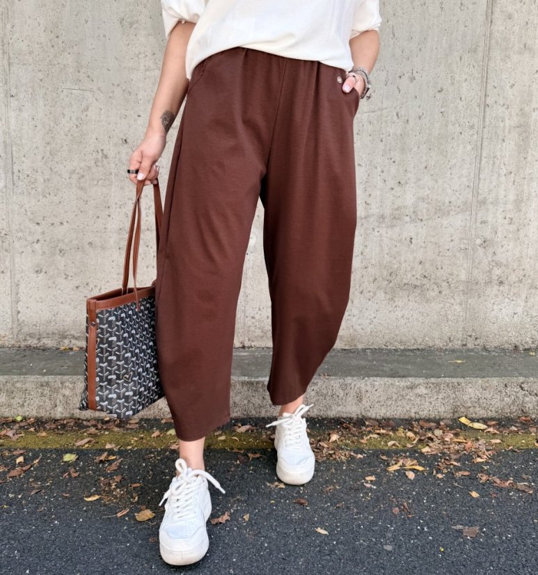 Čokoládově hnědé trendy barrelové kalhoty METFISS
