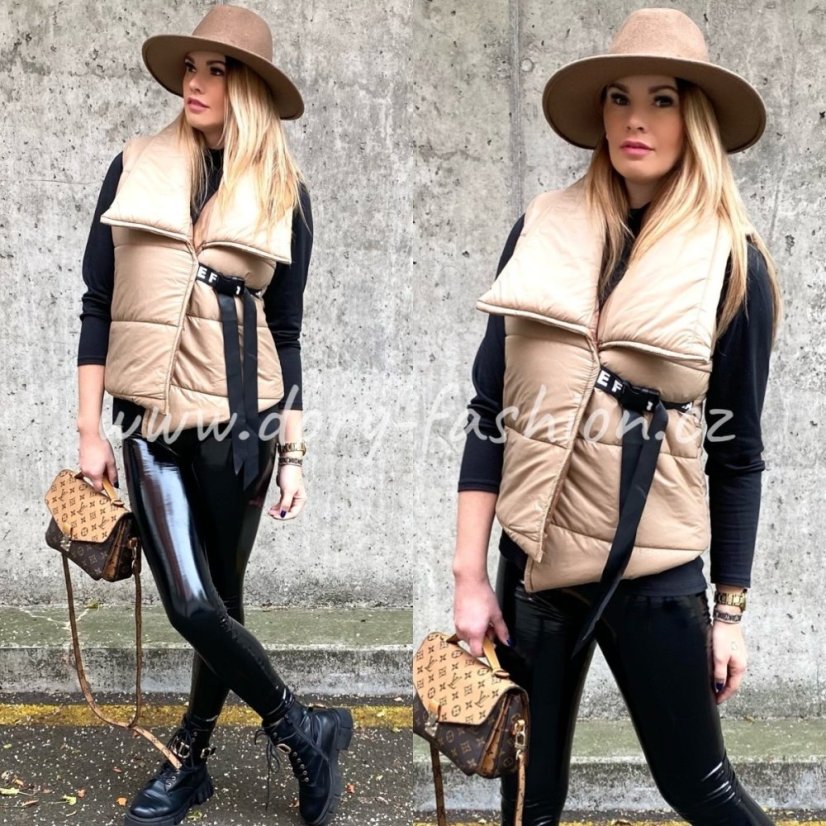 Béžová prošívaná vesta se zapínáním na popruh LIFE - Velikost: UNI