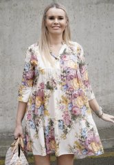Krémové boho šaty s barevnými květy BOHO BLOOM