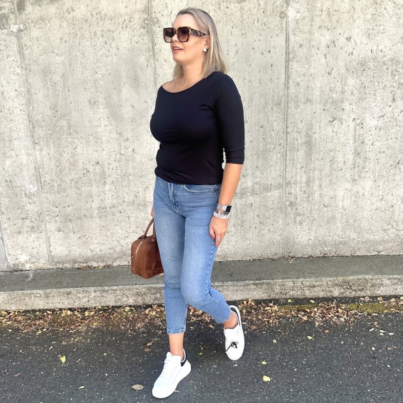 Černé basic tričko s 3/4 rukávem EDENA