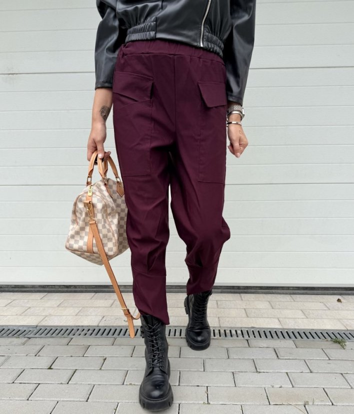 Burgundy červené elastické trendy kalhoty LUX ALORA