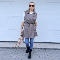 Mokka hnědá vesta z eco kůže CAMELLIA