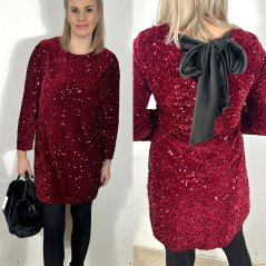 Burgundy červené celoflitrové šaty s mašlí na zádech GLITTER BOWL