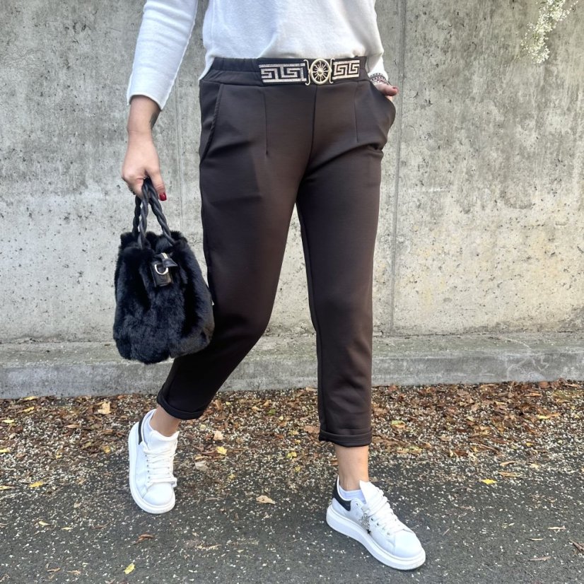 Čokoládově hnědé kalhoty z máslového materiálu VERSON