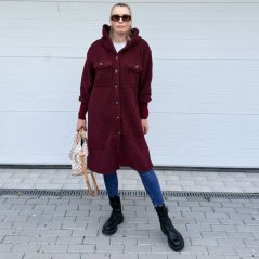 Burgundy červený teddy kabát TEDDORA