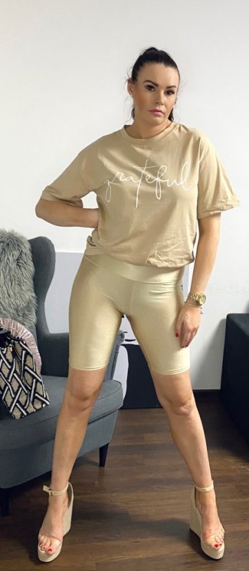 Béžové lesklé legíny nad koleno ASTRID