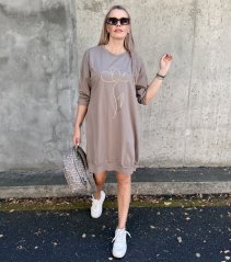 Mokka hnědé bavlněné šaty s decentním potiskem DAHLIA