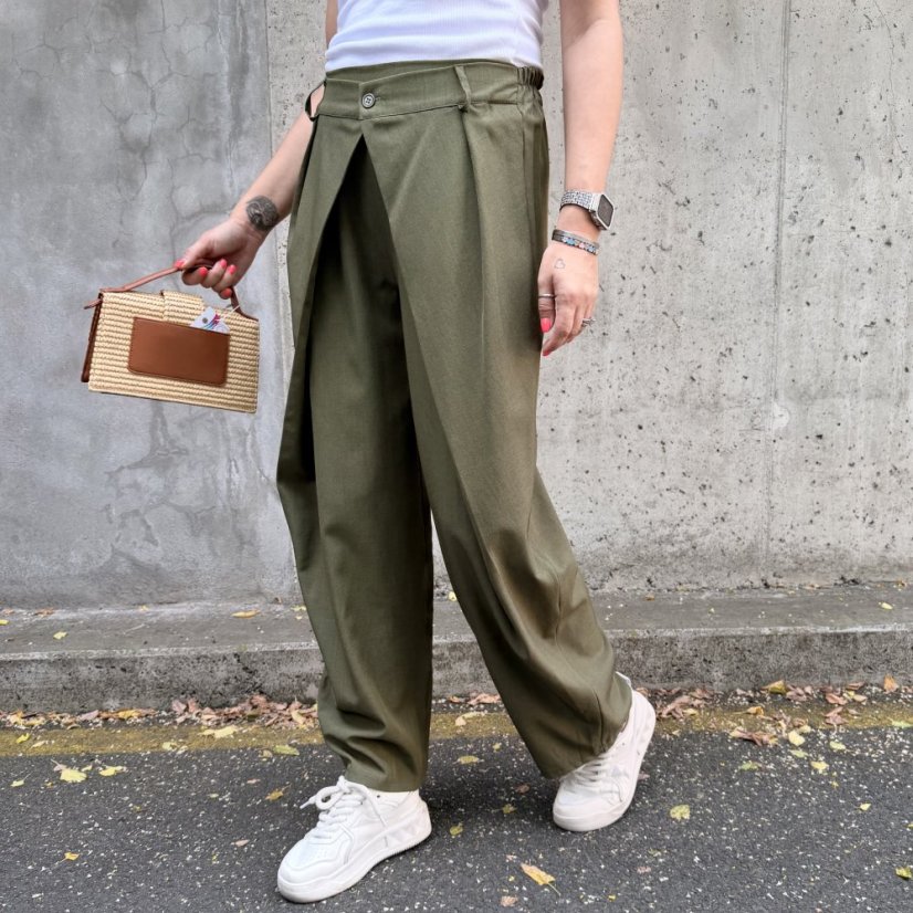 Khaki trendy kalhoty s překladem ELYSIA