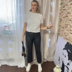 Černé elastické kalhoty koženého vzhledu PENELOP