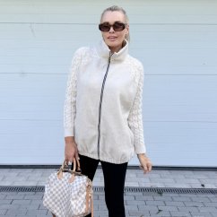 Světle béžová flaušová bunda s pletenými rukávy MIRELLA