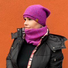 Růžová melírovaná souprava čepice a nákrčník LINE