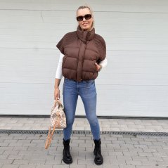 Čokoládově hnědá prémiová péřová vesta s pleteným detailem ASPEN