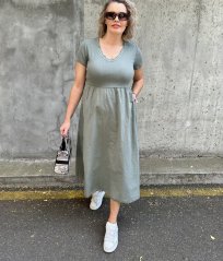 Khaki dlouhé kombinované šaty STELLA