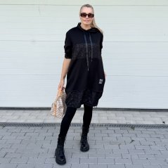 Černé kombinované šaty z máslového materiálu HOODIE ROSE
