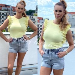 Žluté vroubkované boho tričko se zdobením z madejry MOTPE