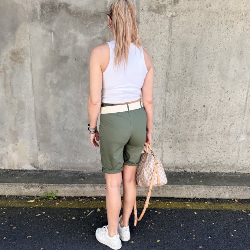Khaki bermudy s elastickým páskem RIVIERA